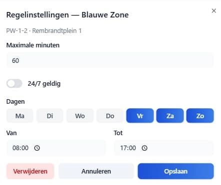 Instellen van parkeerregels per zone en type parkeerplaats