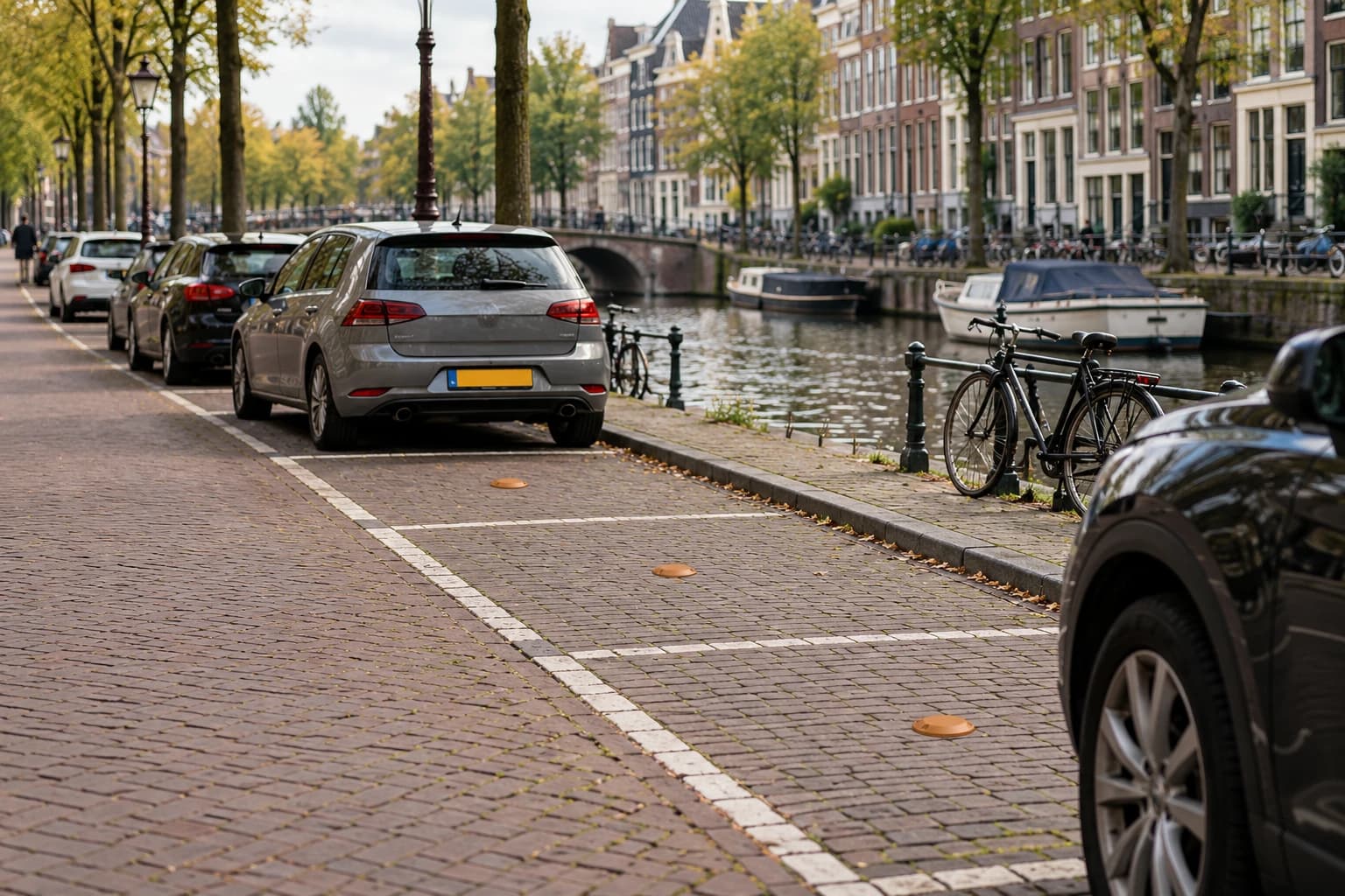ParkWave-sensoren geïnstalleerd in parkeervakken langs een gracht